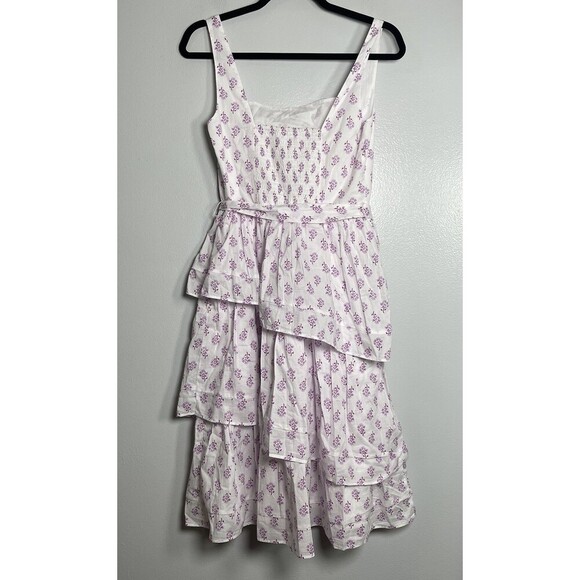J. CREW Sleeveless Belted Tiered Midi Dress Size 4 White NEW Floral Preppy CK670 - Picture 6 of 13